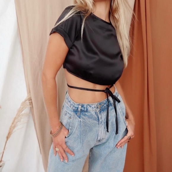 12th Tribe Black Satin crop top - Picture 3 of 6